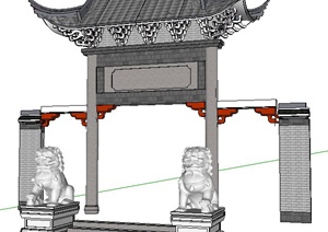 中式风格某民宅大门设计SU(草图大师)模型