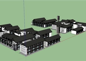 现中式风格四合院及沿街商铺建筑设计SU(草图大师)模型