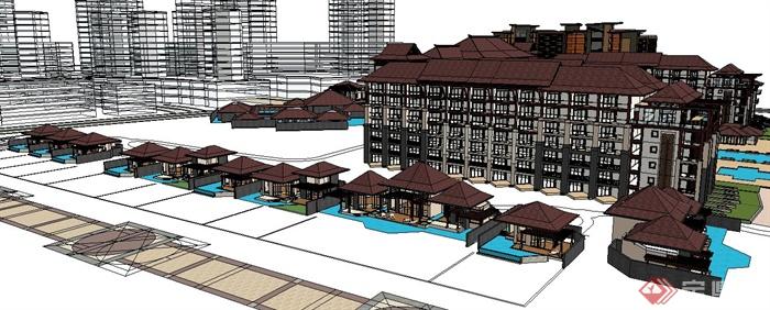 东南亚风格酒店及住宅建筑设计su模型(3)