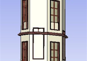 英式风格三层塔楼设计SU(草图大师)模型