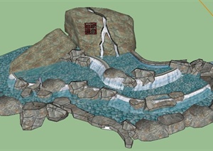 园林景观景石叠水池SU(草图大师)模型