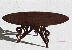 中式风格木制圆桌设计SU(草图大师)模型