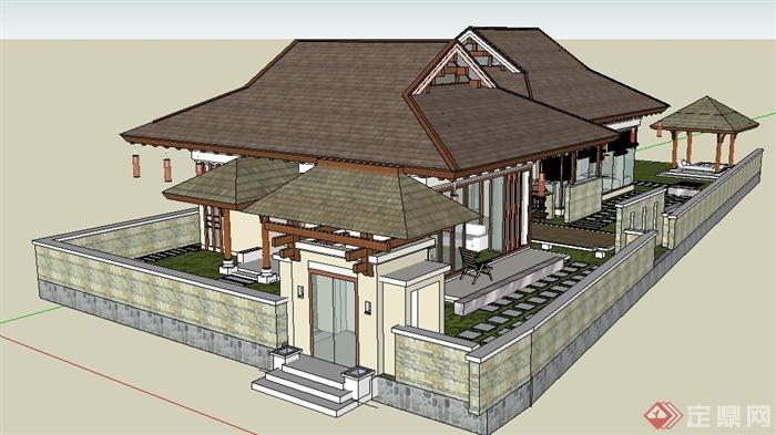 东南亚风格民居别墅建筑设计su模型(2)