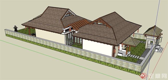 东南亚风格民居别墅建筑设计su模型(3)