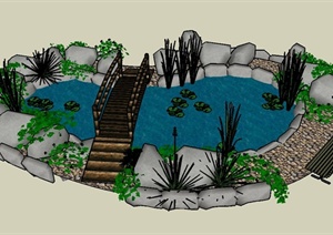 园林景观节点水体与园桥组合设计SU(草图大师)模型