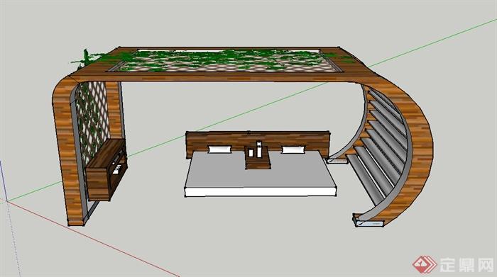 某庭院木质廊架设计SU模型(1)