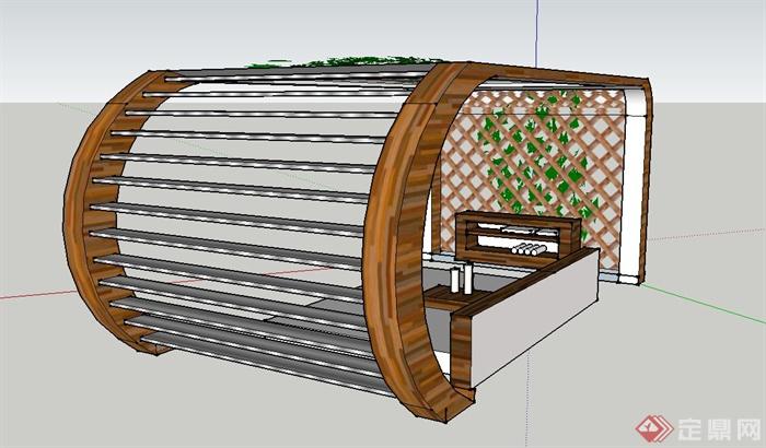 某庭院木质廊架设计SU模型(2)