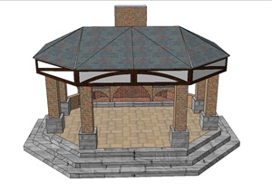 庭院景观椭圆亭子与壁炉组合设计SU(草图大师)模型