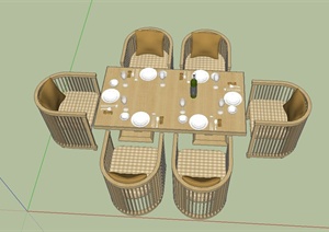 某室内木质六人餐桌椅设计SU(草图大师)模型