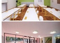 教室,桌椅,吸顶灯,坐凳,地面铺装