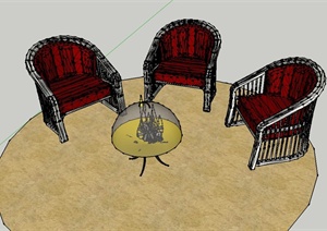 室内三个椅子与小型壁炉设计SU(草图大师)模型
