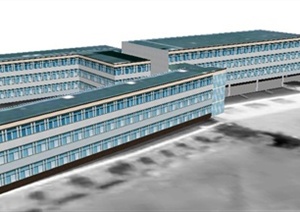 现代风格三层教学楼学校建筑设计SU(草图大师)模型