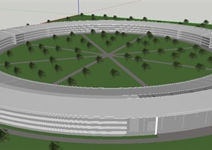 现代圆环形办公中心建筑设计SU(草图大师)模型