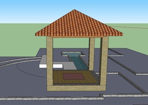 某庭院亭子与水池设计SU(草图大师)模型