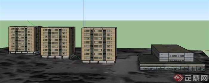 多栋多层商住楼建筑设计su模型(2)