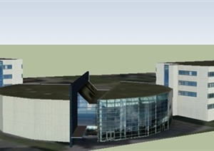 现代多层办公区建筑设计SU(草图大师)整体模型