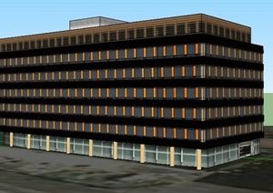 一栋简约7层办公楼建筑设计SU(草图大师)模型