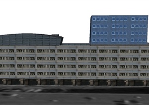 现代某多层7字形商业楼建筑设计SU(草图大师)模型