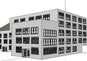 简约现代五层办公楼建筑设计SU(草图大师)模型