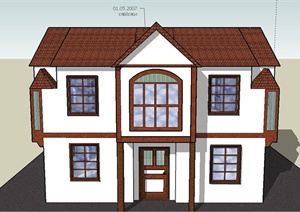 某两层瓦屋面别墅建筑设计SU(草图大师)模型
