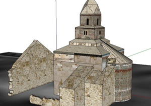 某欧式风格基督教堂建筑废墟设计SU(草图大师)模型