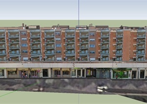 某梯形五层商住房建筑设计SU(草图大师)模型