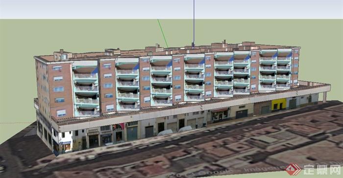 某梯形五层商住房建筑设计SU模型(2)
