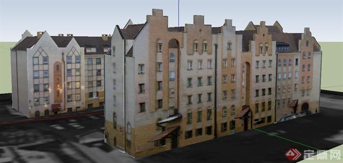 欧式风格多层沿街商住楼建筑设计su模型(2)