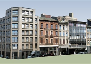 现代风格沿街商业及办公楼建筑设计SU(草图大师)模型