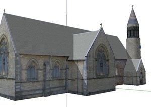 某欧式风格单层教会教堂建筑设计SU(草图大师)模型