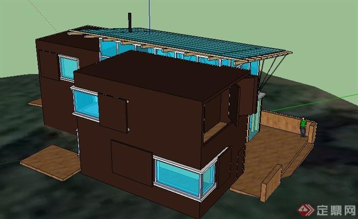 某现代二层住宅小别墅建筑设计su模型(4)