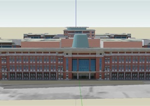 某现代红砖多层综合行政办公楼建筑设计SU(草图大师)模型