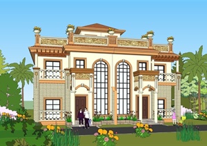 某新古典风格二层半别墅建筑设计SU(草图大师)模型