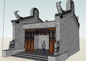 古典中式风格古建门房建筑设计SU(草图大师)模型