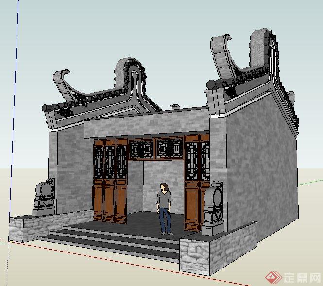 古典中式风格古建门房建筑设计su模型(1)