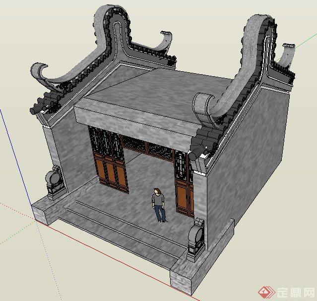 古典中式风格古建门房建筑设计su模型(3)