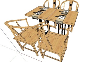 现代风格与中式风格餐桌椅SU(草图大师)模型