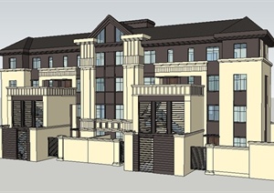 现代风格联排4层别墅建筑设计SU(草图大师)模型