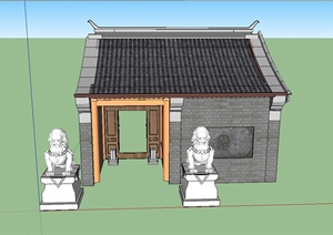某古典中式建筑入口门楼设计SU(草图大师)模型
