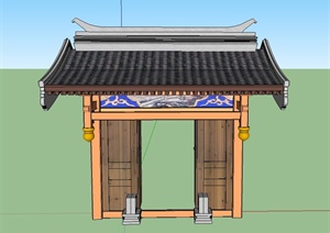 某古典中式木质门廊设计SU(草图大师)模型