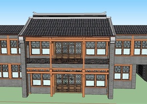 某两栋古典中式套房建筑设计SU(草图大师)模型