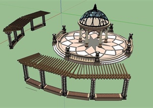 园林景观欧式园亭与木制廊架设计US模型