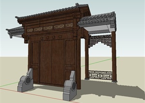 中式风格古建筑木制大门设计SU(草图大师)模型