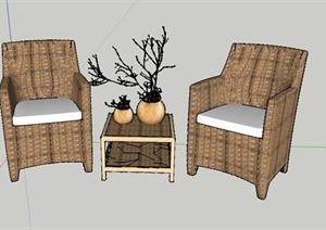 某室外两把藤编桌椅设计SU(草图大师)模型