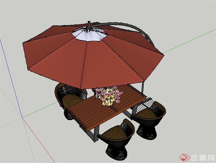 室外四人休闲茶桌椅组合设计SU模型(2)