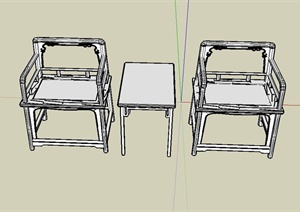 古典中式木质桌椅组合设计SU(草图大师)模型