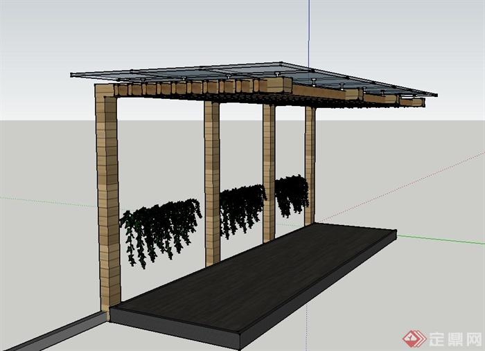 园林景观木质单边玻璃廊架设计SU模型(2)