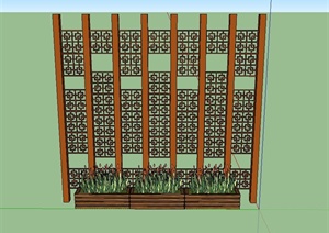 某庭院景观木质镂空景墙与种植池设计SU(草图大师)模型