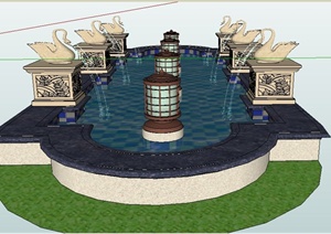 园林景观新古典雕塑喷泉SU(草图大师)模型