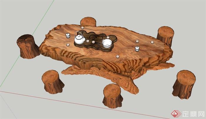 根雕木质桌凳设计SU模型(1)
